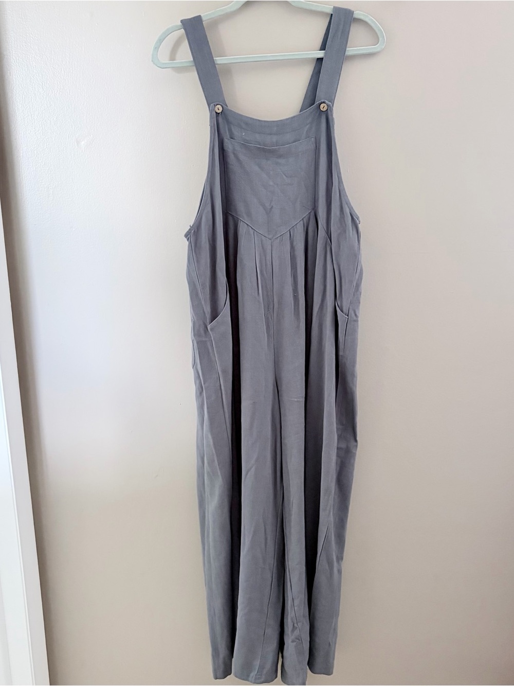 ANRABESS Medium Slate Blue Linen Blend Sleeveless Wide Leg Overalls Jumpsuit